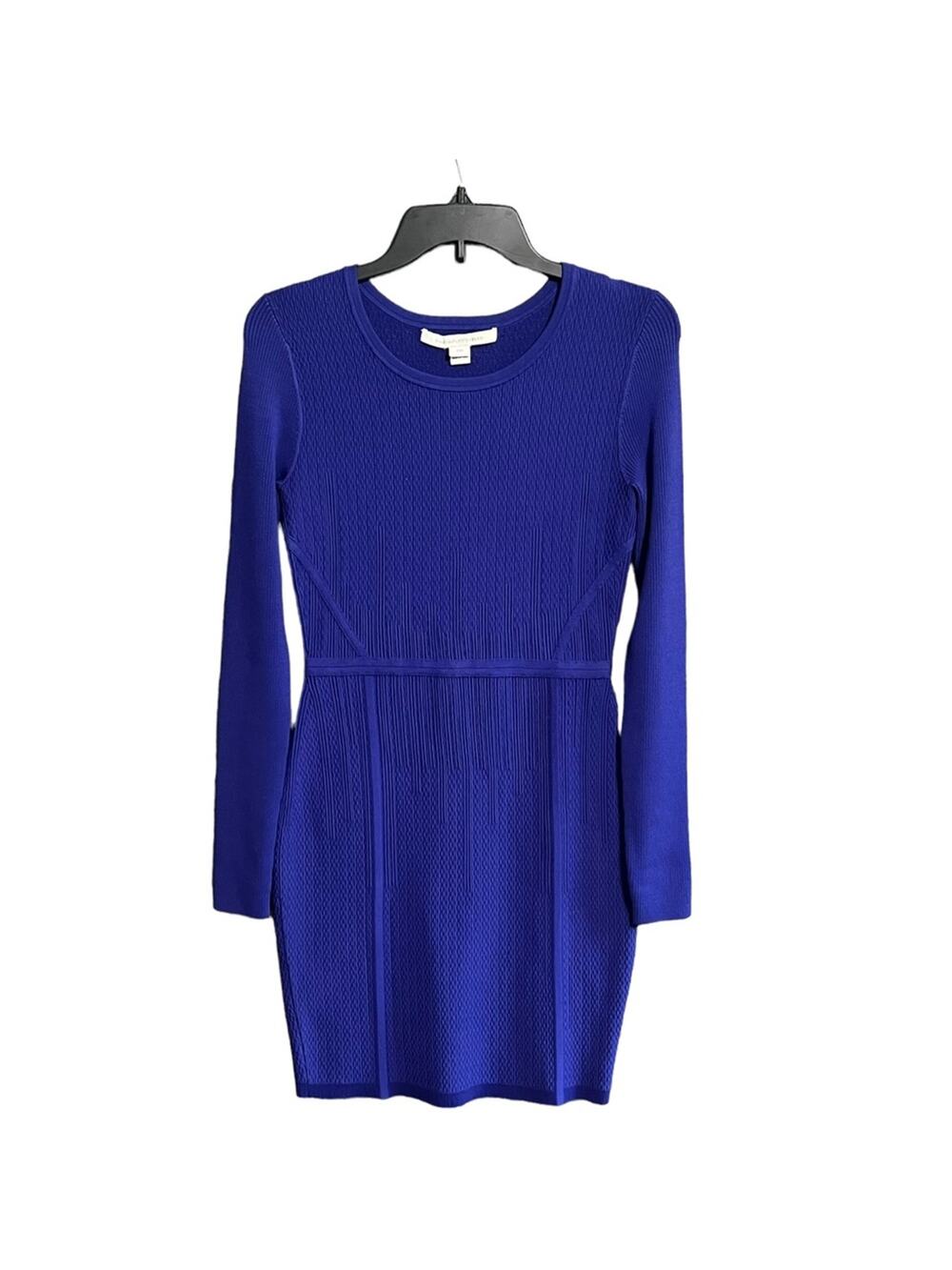 Diane Von Furstenberg Bandage Bodycon Dress S/M Blue Knit Long Sleeve Cocktail